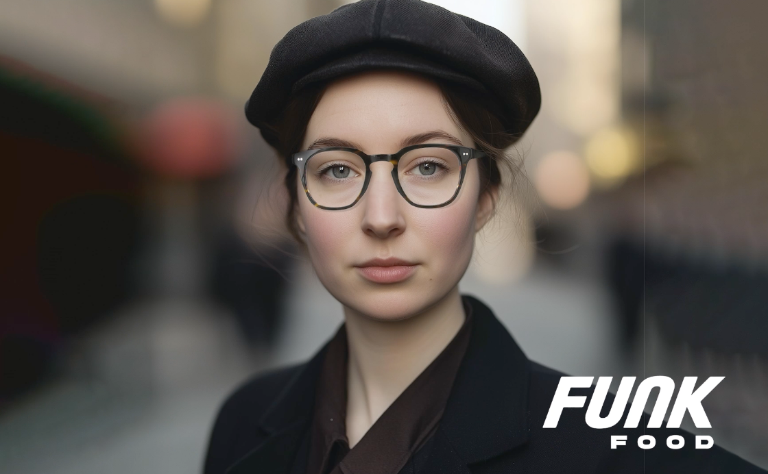 Funk Food: Junge Frau mit Brille